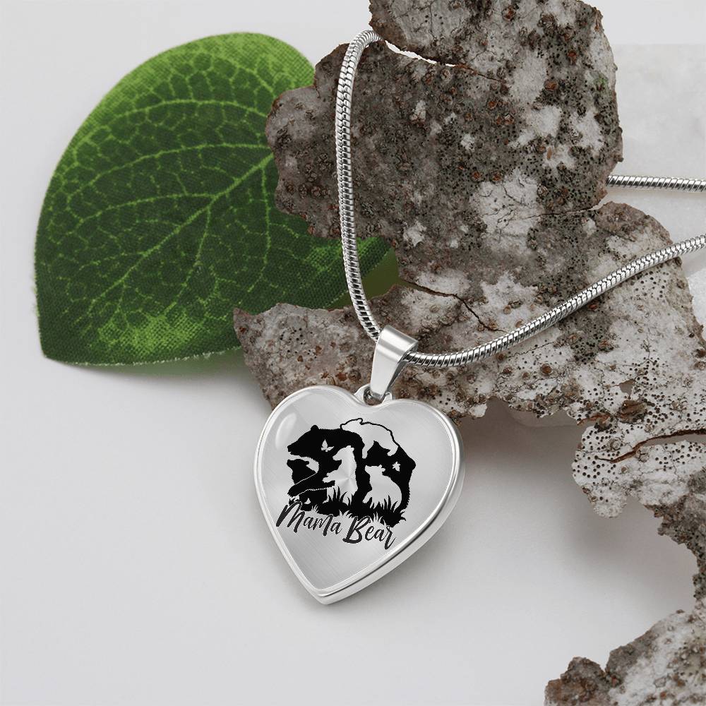 Mama Bear Heart Engraved Necklace | 4 Cubs | Personalized Engraving