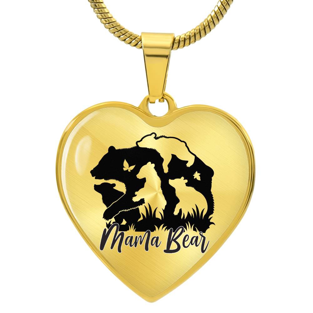 Mama Bear Heart Engraved Necklace | 4 Cubs | Personalized Engraving