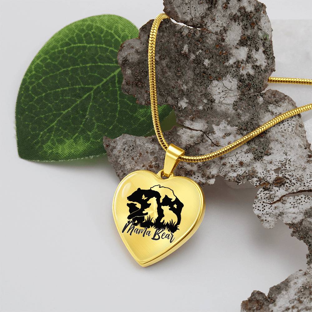 Mama Bear Heart Engraved Necklace | 4 Cubs | Personalized Engraving