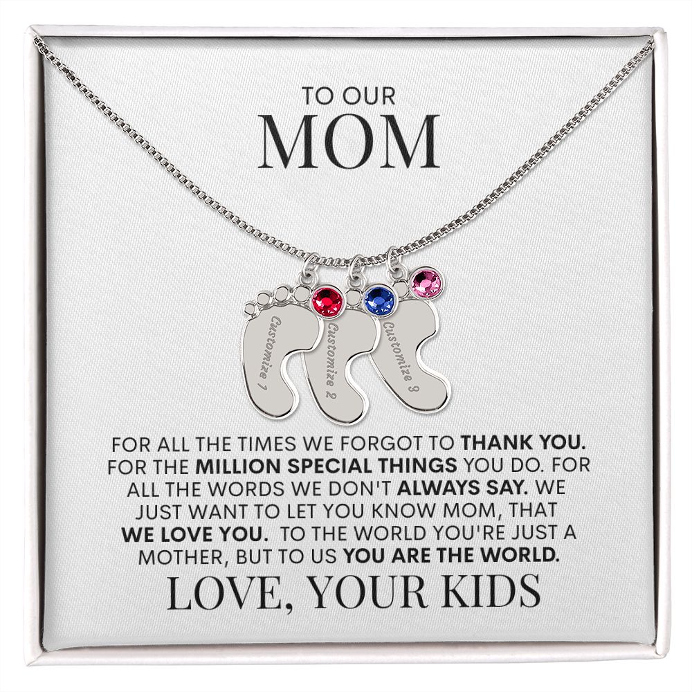 Mom | We Love You | Custom Baby Feet Necklace