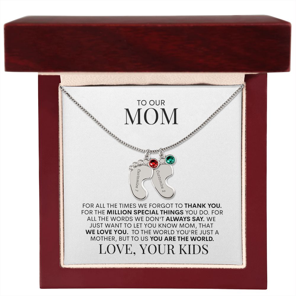 Mom | We Love You | Custom Baby Feet Necklace