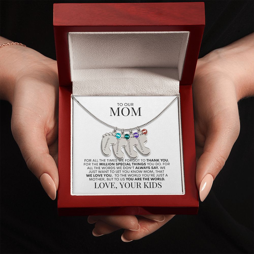 Mom | We Love You | Custom Baby Feet Necklace