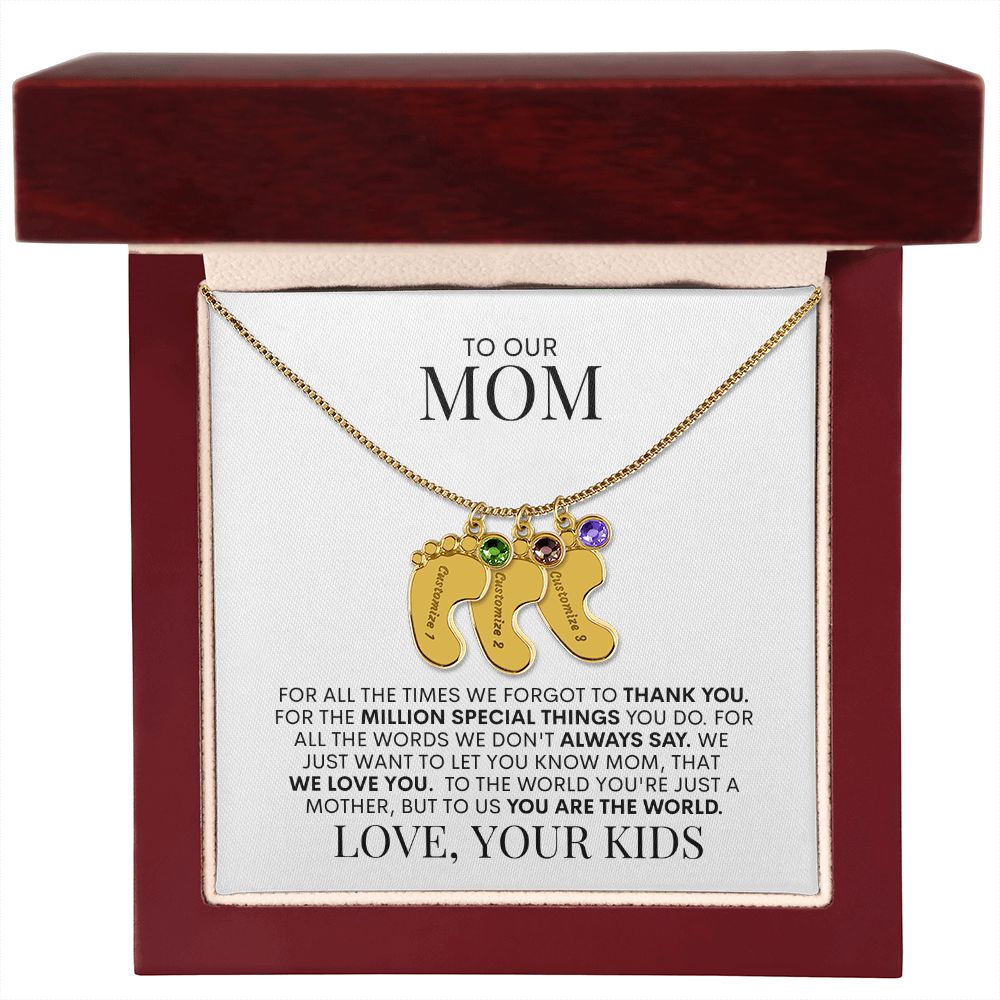 Mom | We Love You | Custom Baby Feet Necklace