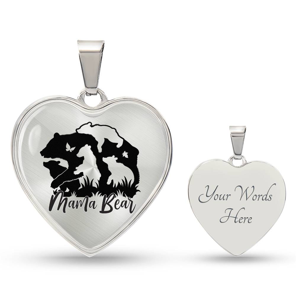 Mama Bear Heart Engraved Necklace | 4 Cubs | Personalized Engraving