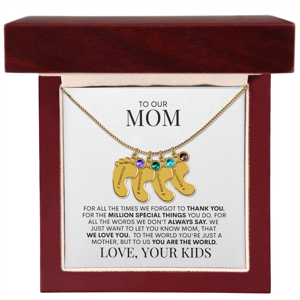Mom | We Love You | Custom Baby Feet Necklace